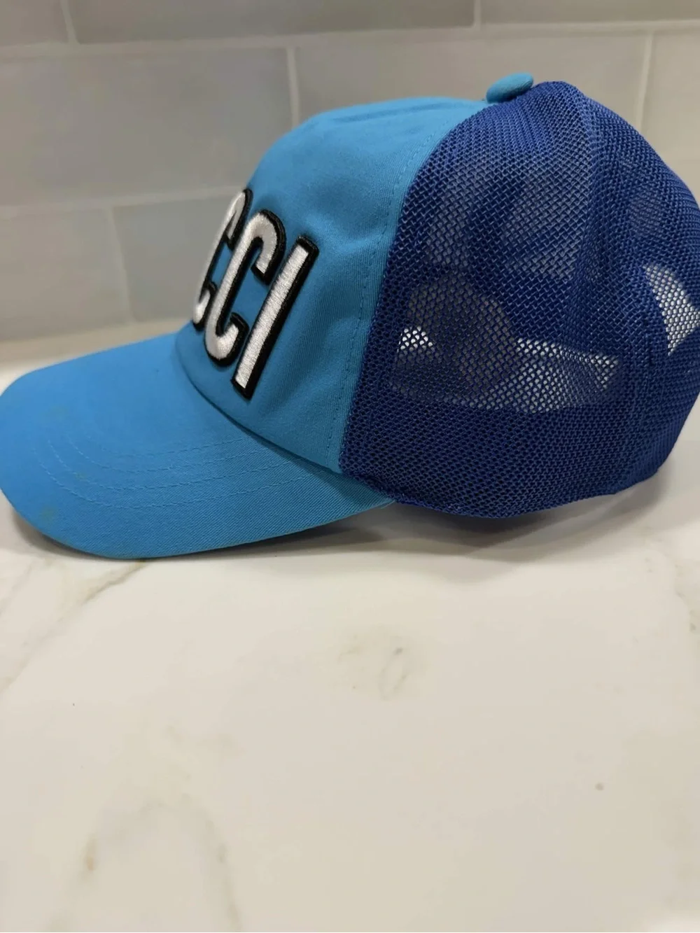 Gucci Logo Patch Blue Baseball Cap - Size M